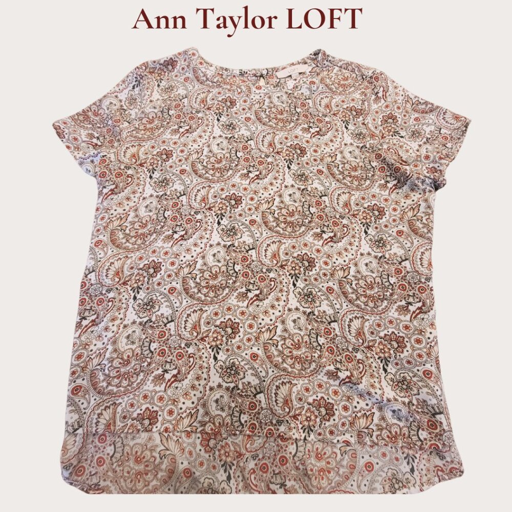 LOFT Paisley Blouse | Short Sleeve Scoop Neck | Size XL